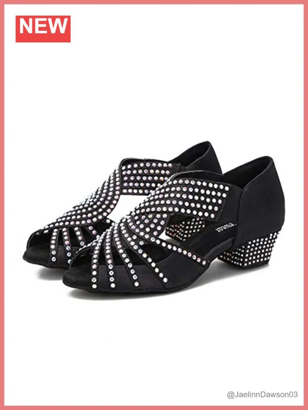 Women's Rhinestone Ballroom Latin Dance Shoes Soft Satin Low Chunky Heel